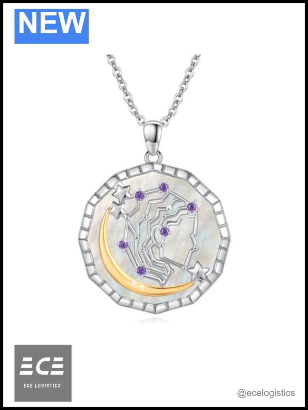 925 Sterling Silver Virgo Zodiac Necklace Mother of Pearl Pendant